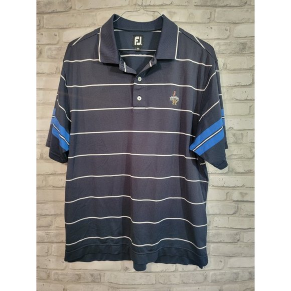 Foot Joy XL Men Short Sleeve Polo Navy Blue Horizontal Line White The Foundry GC